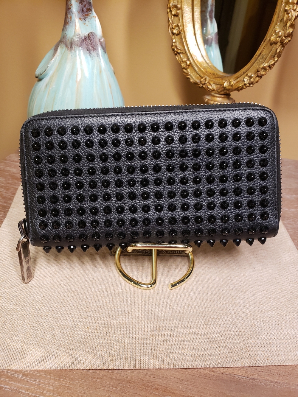 Christian Louboutin Black Studded Zip Wallet with Black Spikes EUC - Picture 16 of 16
